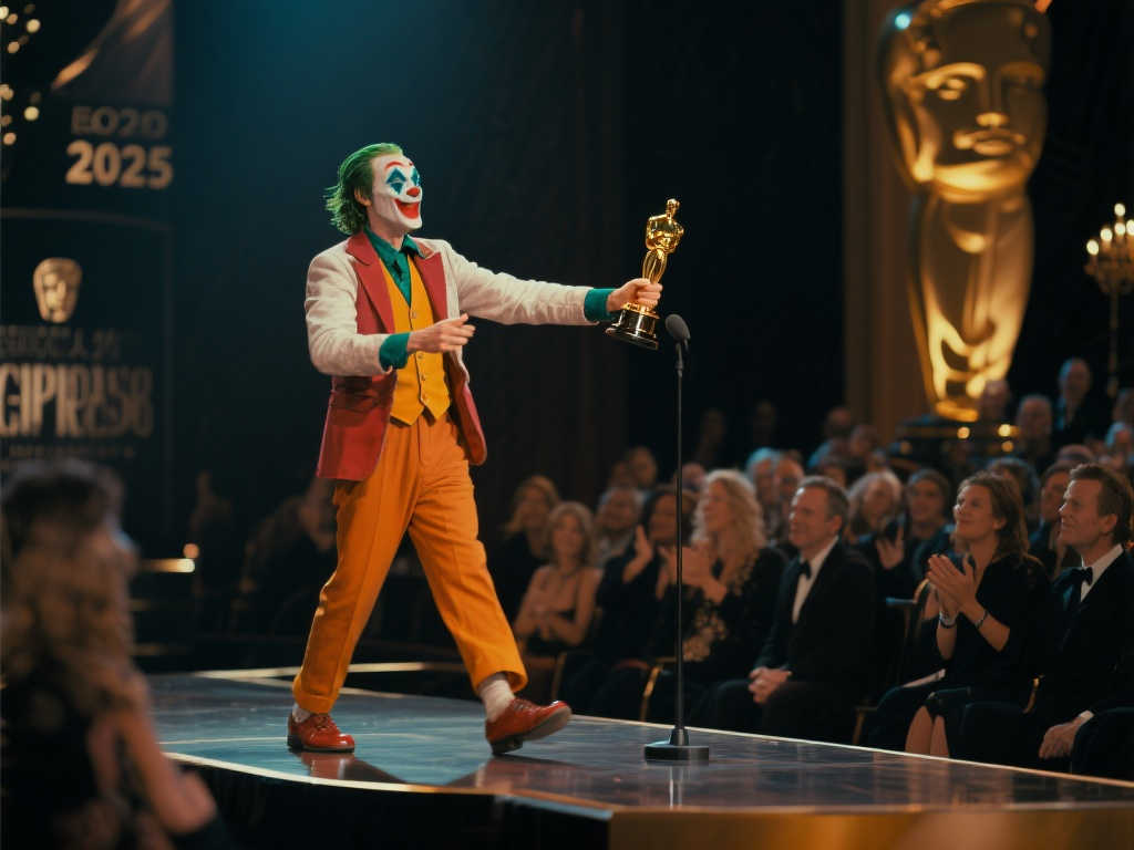 《小丑牌》2025英国奥斯卡摘桂冠 真人小丑惊艳亮相领奖舞台